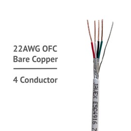 JAVEX 22/4 UL13 CL3R Wire (100 FT), 22-Gauge AWG, 4 Conductor [100% Shielded, Oxygen-Free Copper] HighFlex Copper Strands for Security, Control and Alarm System Installation, White