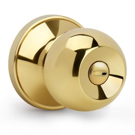 Gaurqiah Keyless Privacy Door Knob, Ball Design Doorknob for Interior, Reversible Round Door Lock for Bath Bed Doors, Polished Brass