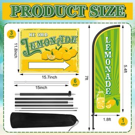 Hahafelt 3 Pcs Lemonade Shop Sign 1 Pcs 7 ft Lemonade Flag with Pole Kit Yard Sign with Metal Stakes Feather Windless Swooper Shop Flags for Outdoor Business Advertising