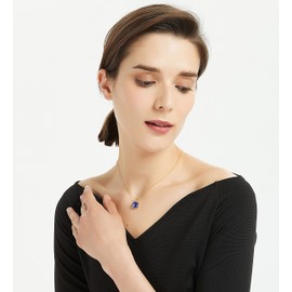 coai Women's 925 Silver Necklace with Locket Pendant Made of Gemstones, Gold-Plated Silver, darkblue