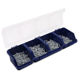 BENLIUDH Screw Organizer Box 4-Compartments, Tool Box Organizer Bins with Lids for Garage Workbench Hardware Storage (Blue)