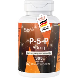 P-5-P 50mg - 365 Tablets Each with 34mg Active Vitamin B6 - Pyridoxal 5-Phosphate - High Dose - 100% Vegan - German Production & Laboratory Test - NutriFair | Premium & Fair