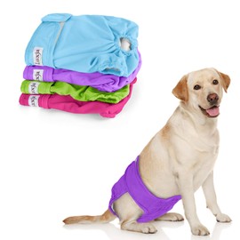 Luxja Reusable Female Dog Diapers (Pack of 4), Washable Wraps for Female Dog (Large 1, Sky Blue+Purple+Green+Rose Red)