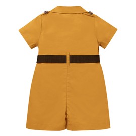 Baby Safari Outfit Wild One Birthday Outfit Girl Short Sleeve Safari Jumpsuit with Hat Toddler Zoo Keeper Costume Yellow 18-24 Months