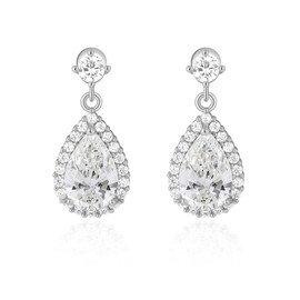 MESOVOR Diamond Teardrop Dangle Earrings for Women, 18K Gold Plated Cubic Zirconia Tear Drop Dangling Earrings Wedding Prom, Party Jewelry Gifts (Silver-White)