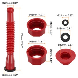 HARFINGTON 4set Gas Can Spout Replacement, Gas Can Nozzle Flexible Pour Nozzle w Fine/Coarse Thread Cap, Spout Sealing Cap, Gas Can Vent Cap-A/B, Drill Bit for Most 1/2/5/10 Gal Can, Red