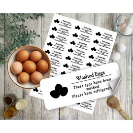 60 egg carton labels, stickers, tags for washed chicken egg safety, Washed Eggs, keep refridgerated.,