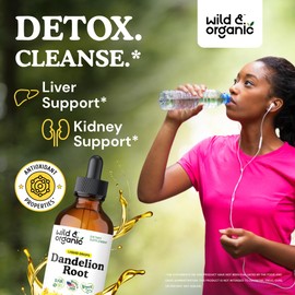Wild & Organic Dandelion Root Extract Drops - Liver Cleanse Detox - Herbal Dandelion Tincture - Liver Support Supplement - Vegan, Sugar & Alcohol-Free Liquid Drops - 4 fl oz