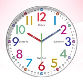 EUBSWA Wall Clock for Children Learning Clock without Ticking 10 Inch Analogue Children's Clock for Learning the Time with Silent Movement - Children's Room Wall Clock for Girls and Boys (A)