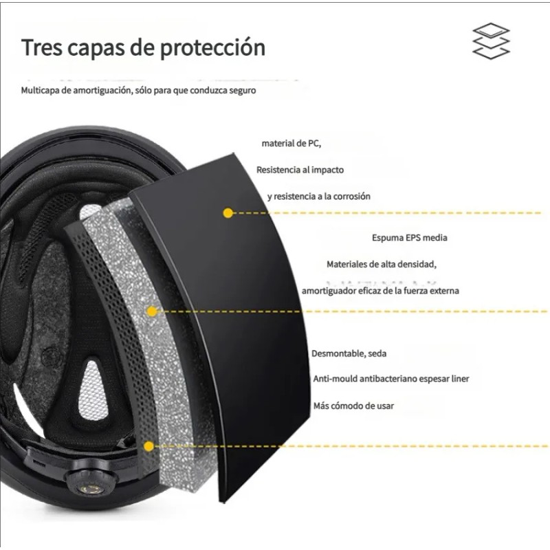 Casco De Bicicleta Con Luz Led Y Gafas Desmontables Adulto