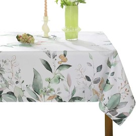 SASTYBALE Summer Tablecloth, Spring Rectangle Table Cloth Eucalyptus Leaves Table Cover Spillproof Washable TableCloths for Dining, Farmhouse, Picnic, Outdoor, Kitchen, Easter Decor (60" x 84")