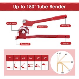 Tube Bender, 3-in-1 Professional Manual Pipe Bender Adjustable 180 Degree Pipe Bending Tool with Non-Slip Handle for Bending Tubes with Diameter of 1/4 inch, 5/16 inch and 3/8 inch