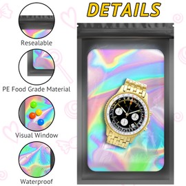TIFICAL 100 PCS Holographic Bags for Lashes, Press On Nails, Candy, Small Baggies Sample Bag Smell Proof Packaging Bags for Jewelry, Resealable Bags for Small Business, Food Storage Bags