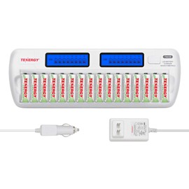 Tenergy Centura AA Rechargeable Batteries Low Self-Discharge and TN438 16-Bay Smart Battery Charger, 16 Pack AA Batteries and Charger