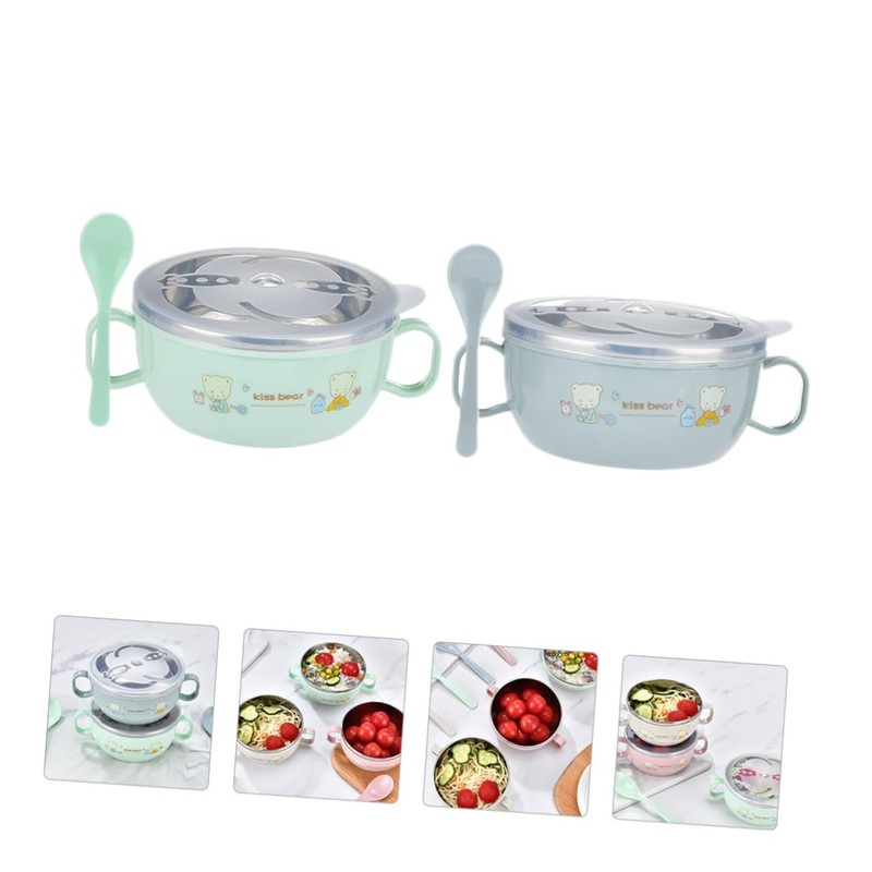 COLLBATH Stainless Steel Bowl Double Layer Insulated Rice Bowl Handle