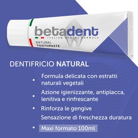Betadent DENTIFRICIO NATURAL - Hygienic, Anti-Plaque, Soothing and Refreshing Effect, Strengthens Gums, Gentle Formula with Natural Plant Extracts - Maxi Format 100 ml