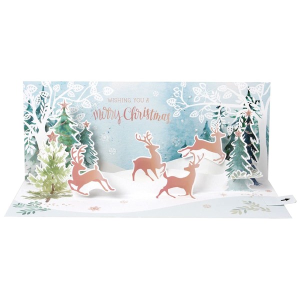 Up With Paper Pop-Up Panoramics Greeting Card - Prancing Reindeer