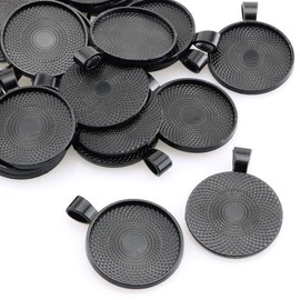 Lind Kitchen 25pcs Round Bezel Pendant Trays Setting Cabochon Blank Base for DIY Crafting Photo Jewelry Findings Making Accessories 25mm Black