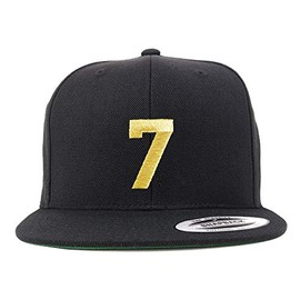 Trendy Apparel Shop Number 7 Gold Thread Flat Bill Snapback Baseball Cap - Black