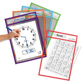 EAI Education SmartPAL Dry Erase Sleeves | Unique Top and Side Opening Pockets with Nameplate for Students Fluorescent 10 x 14 in (10-Pack)