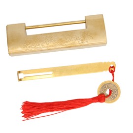 Antique Padlock, Brass Carved Chinese Old Padlock with Key, Vintage Decorative Exquisite Brass Fish Horizontal Padlock for Jewelry Box, Cabinet, Antique Wooden Box, Home