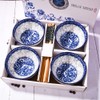 BOSILI Chinese Blue and White Ceramic Rice Bowls and Chopsticks