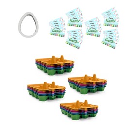 24 Pack of 6 count Colored Duck Egg Cartons, XL colorful egg tray for Easter gifts gifts or Easter Crafts, 6 Colors, 24 Happy Easter Stickers, one egg cookie cutter. The Cookie Countess.