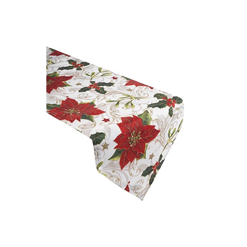 Christmas Table Runner Holly Poinsettia Xmas Dinner Party Festive Dining