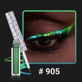 CHARMACY Multichrome Eyeliner Liquid Liner, Glitter liquid eyeliner waterproof, Metallic Intense Color Shifting Colorful Eyeliner, Long wearing, Ultra-Fine Tip Smudge-proof, GREEN INDIGO 905