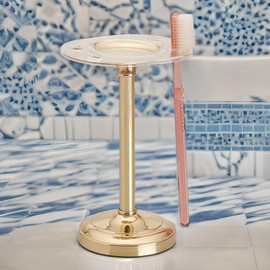 Toothbrush Holder Vintage Free Standing Solid Brass Design 4.5" H