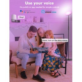 YHW Smart RGB LED Floor Lamp Works with Alexa Google Home, WiFi Remote Modern Tall Standing Light, Super Bright 2000LM Color Changing & Dimmable Sky Torchiere for Living Room, Bedroom (Black)