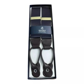 Brooks Brothers Factory Navy Blue Y Back Suspenders Dark Brown Leather Tabs