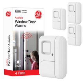 GE Personal Security Window and Door Alarm, 4 Pack, DIY Protection, Burglar Alert, Wireless Chime/Alarm, Easy Installation, Home Security, Ideal for Home, Garage, Apartment and More, White, 45174 | GE