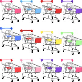12 Pcs Mini Shopping Handcart Doll Playsets Supermarket Cart Small Grocery Cart Sturdy Mini Stuff Utility Metal Toy Shopping Cart Storage Toys Play Dolls Accessories (Assorted Colors)