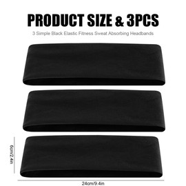 Women's Headband, Sports Yoga Fitness, Elastic Hair Band, Non-Slip, Soft Sweatband, Breathable, Lightweight and Comfortable, Unisex for Adults, Women and Men, 6 cm Width (Black x 3 Pieces)