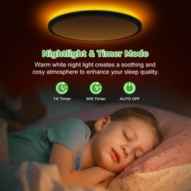 zemty 12 Inch LED Ceiling Light with Night Light 1800K, 3000K/4000K/6500K Dimmable Light Fixtures with Remote Control,24W 2400lm Low Profile Ceiling Lamp for Bedroom LivingRoom Kitchen-Black