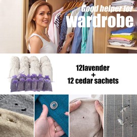 Cedar Space Cedar Blocks for Clothes Storage Set of 24, Cedar Sachets 12-Pcs Lavender Sachets 12-Pcs, 100% Aromatic Red Cedar Accessories for Wardrobes Closets and Drawers