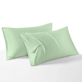 LLANCL Cooling Pillowcase Set of 2 - Queen Size Bed Pillow Cases with Envelope Closure, Silky Soft Breathable Pillow Covers for Hair and Skin, 20" x 30" Green