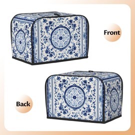 Waterproof Toaster Cover 2 Slice Wide Slot Blue White figure Toaster Cover with Pockets Appliance Covers