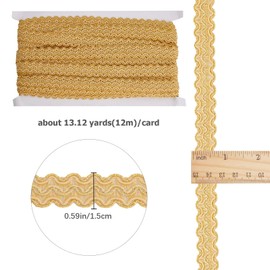 GORGECRAFT 13.1 Yards Metallic Braid Lace Trim 0.6 Inch Wide Gold Gimp Woven Centipede Decorated Edge Ribbon Upholstery Fabric Fringe Embellishment Trimmings for Costume DIY Craft Sewing Decor