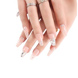 Nail Tip, Long, Orange, Glitter, French Popular, False Nails, Glossy, Bride Nails, Women's, Stylish, Nail Art Patch, Long, Cute, Nail Stickers, Simple, 3D Fondled Nails, New Year, Graduations,