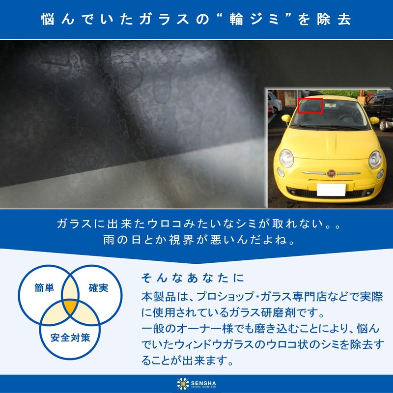 洗車の王国 自動車ウィンドウ ガラス用ケア・撥水コーティング剤 (輪ジミ（ウロコ）除去用コンパウンド) グラスポリッシュ 818