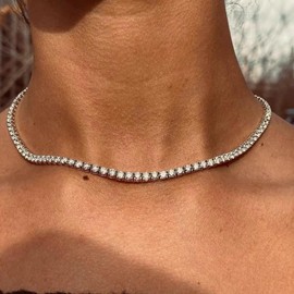 Tennis Necklace for Men Women Stainless Steel Tennis Chain 4/ 5mm 1 Row Prong-Setting 5A+ Cubic Zirconia Never Fade Iced Out Chain Choker or Bracelet Hip Hop Jewelry -with Gift Box (4mm, 18 inches)