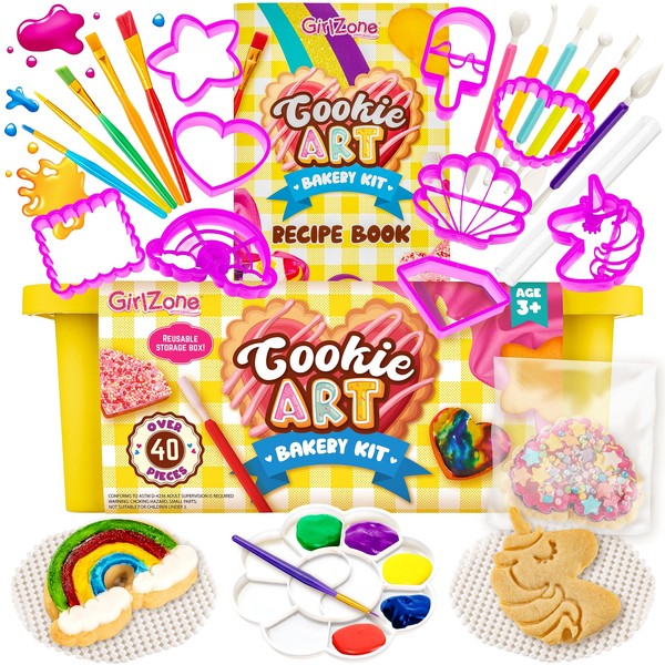 GirlZone Cookie Art Bakery Kit, Biscuit Decorating with Baking Accessories, such as Stencils, Brushes and Cookie Cutters for Children, Amazing Baking Set for Children and Children's Kitchen