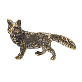 Metal Animal Brass Fox Figure Retro Animal Statue Chinese Feng Shui Lucky Fox Statue Miniature Figure Home Decoration Gift for Home Office Golden Plush