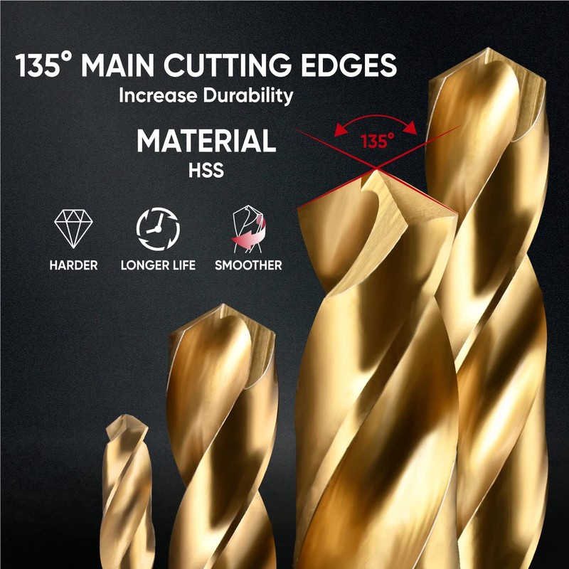 amoolo 5/32 Impact Drill Bits Set, 10Pcs Titanium HSS Twist