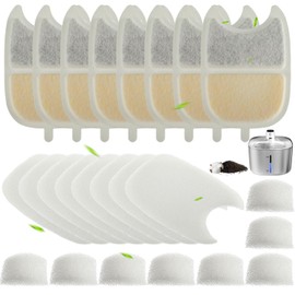 EPLZON Cat Fountain Filter, 8 Pieces Filter Cat Fountain and 8 Pieces Foam Filter Replacement Filter with Ion Exchange Resin and Activated Carbon for 4L Cat Fountain with Motion Sensor (YPD-C004)