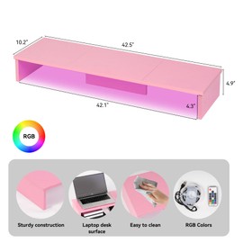 TV Riser Stand with LED Lights, 42.5" Super Large Monitor Stand Riser, Tabletop TV Stand Riser for Desk, Desk Shelf for Top of Desk, Desktop Organizer for Computer, TV, Laptop, Printer