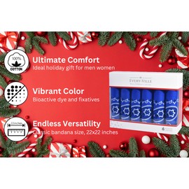 Bandanas para hombres y mujeres, paquete de 6 pañuelos 100% algodón con cabeza de vaquero, Azul Real, L