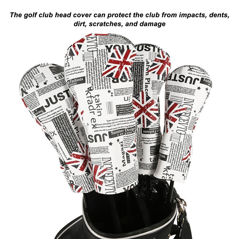 4Pcs UK Flag Print Golf Club Head Cover PU Golf